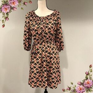 Navy Blue Peasant Long Sleeve Dress‎